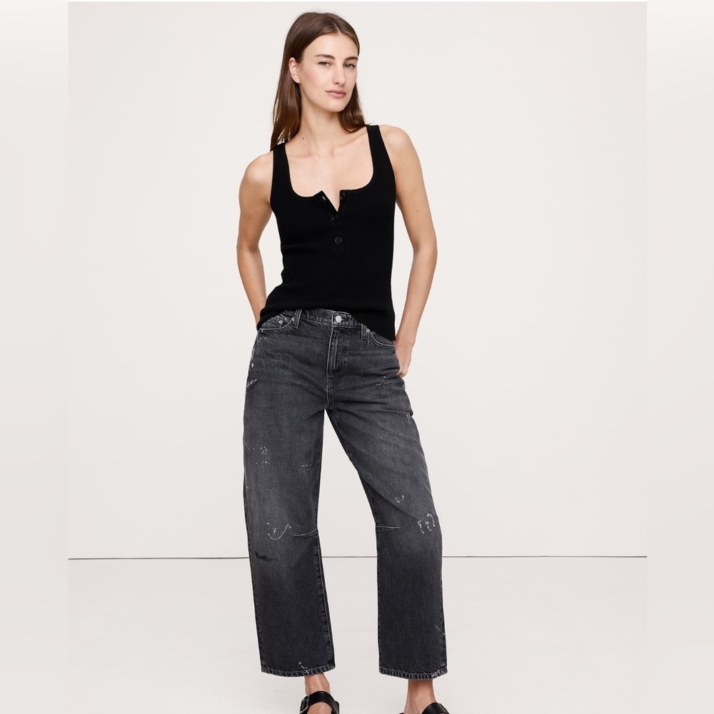 NWT Banana Republic Merino-Cotton Blend Henley Black Tank Sz XS (#815821)